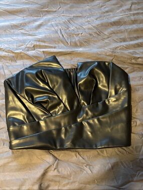 Faux Leather Strapless Black Crop Top Jacket